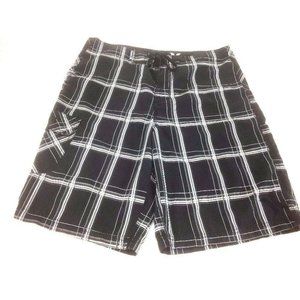 Hurley Board Shorts size 32 Mens Black White Plaid Swimming Swim